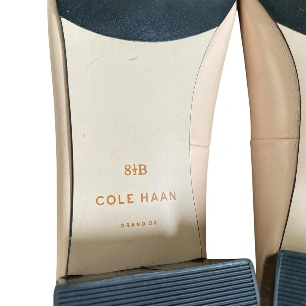 Cole Haan Leather Ballet Classic Patent Cap Toe Block Heel Black Cream Pump 8.5